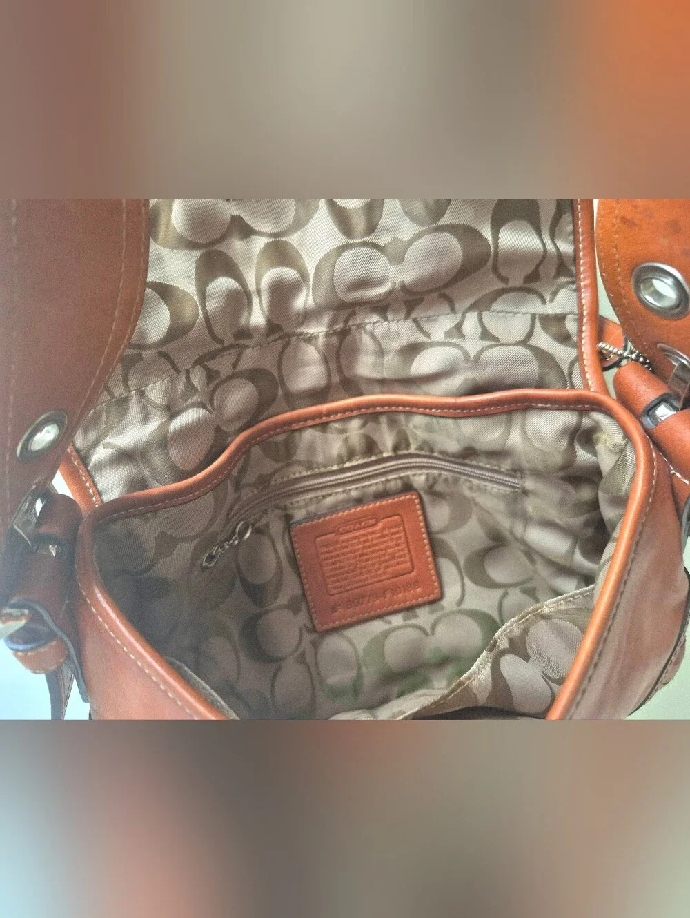 Coach F10188 Vintage Cognac Leather Soho Hobo Shoulder Bag with Silver Hardware
